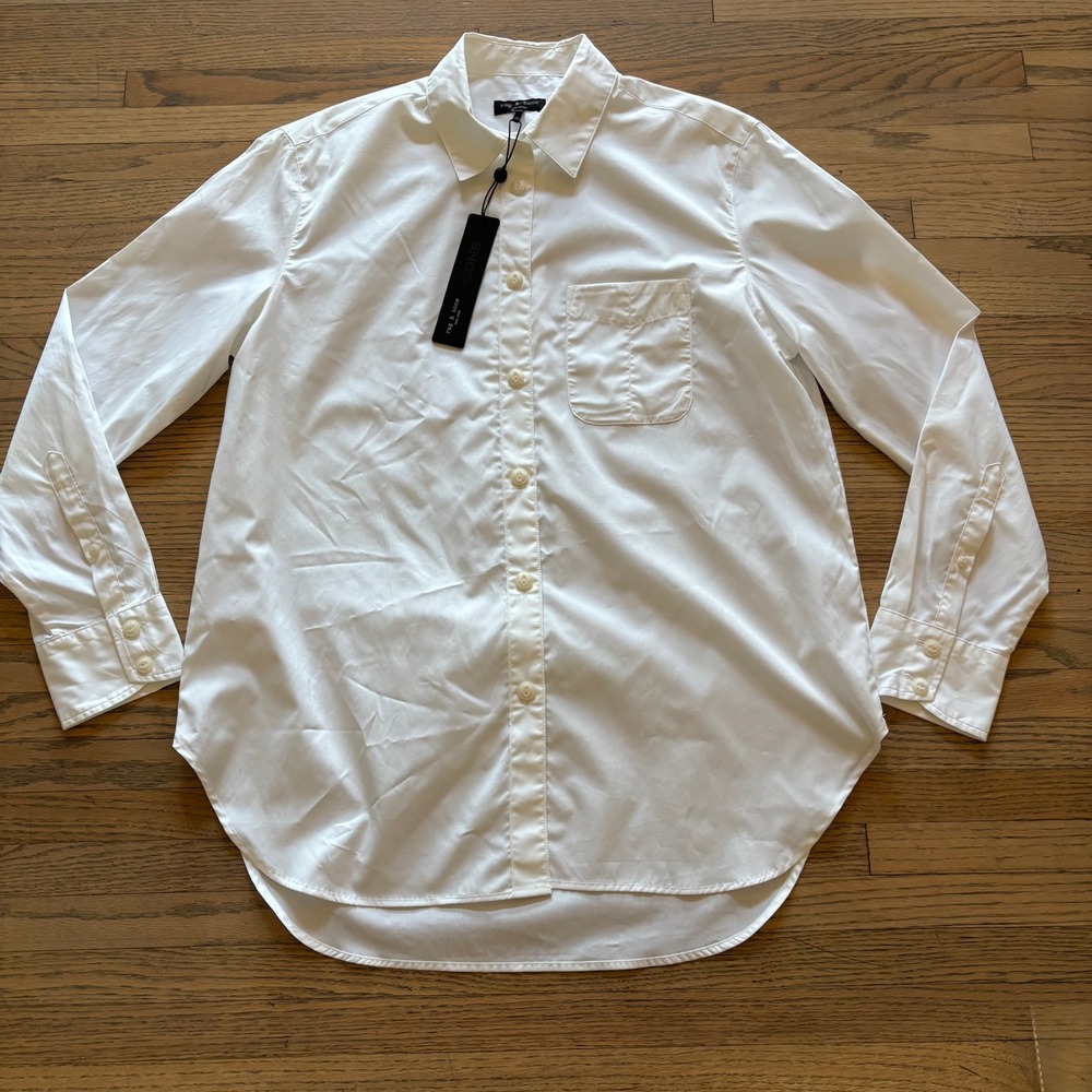 Rag & Bone Maxine Button Down Shirt White Cotton WAW22PA050PO50 Small NWT